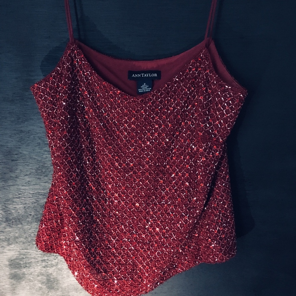 Ann Taylor Red beaded Crop Top with sequins